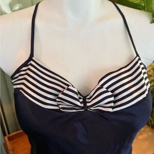 VTG Petra Fashions Lingerie – Size L – Made in USA – Navy & Stripe Slip Nightie